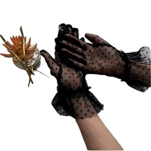 Black Mesh Polka Dot Vintage Style Fancy Gloves